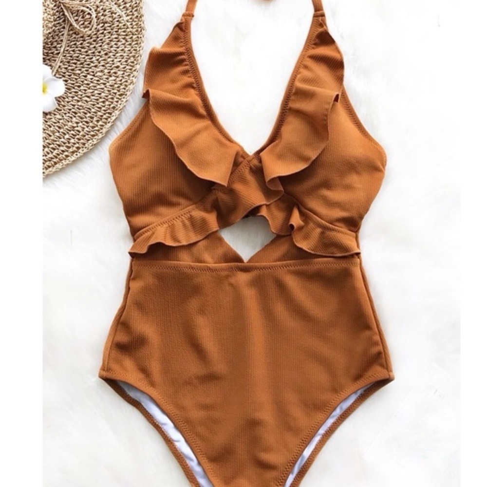 Cupshe Brown Ruffled One Piece Swimsuit